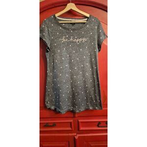 Laura Ashley Size Large be happy Gray with Pink Hearts Pajama Lounge Shirt EUC